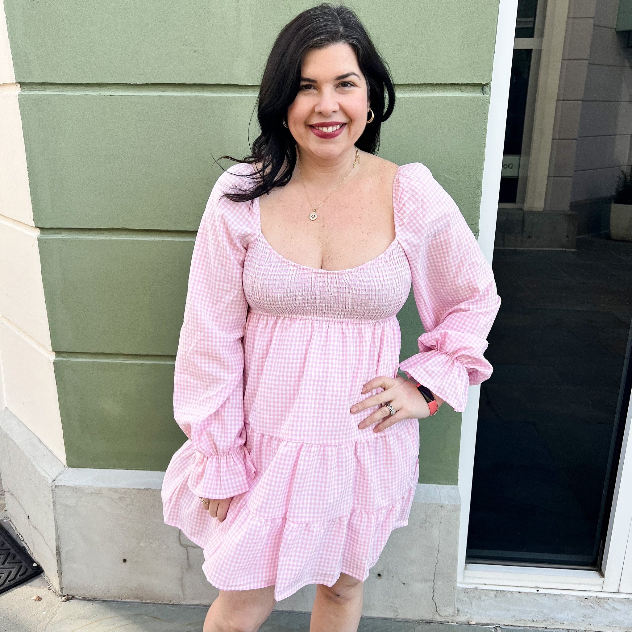 Pink gingham dress plus size online