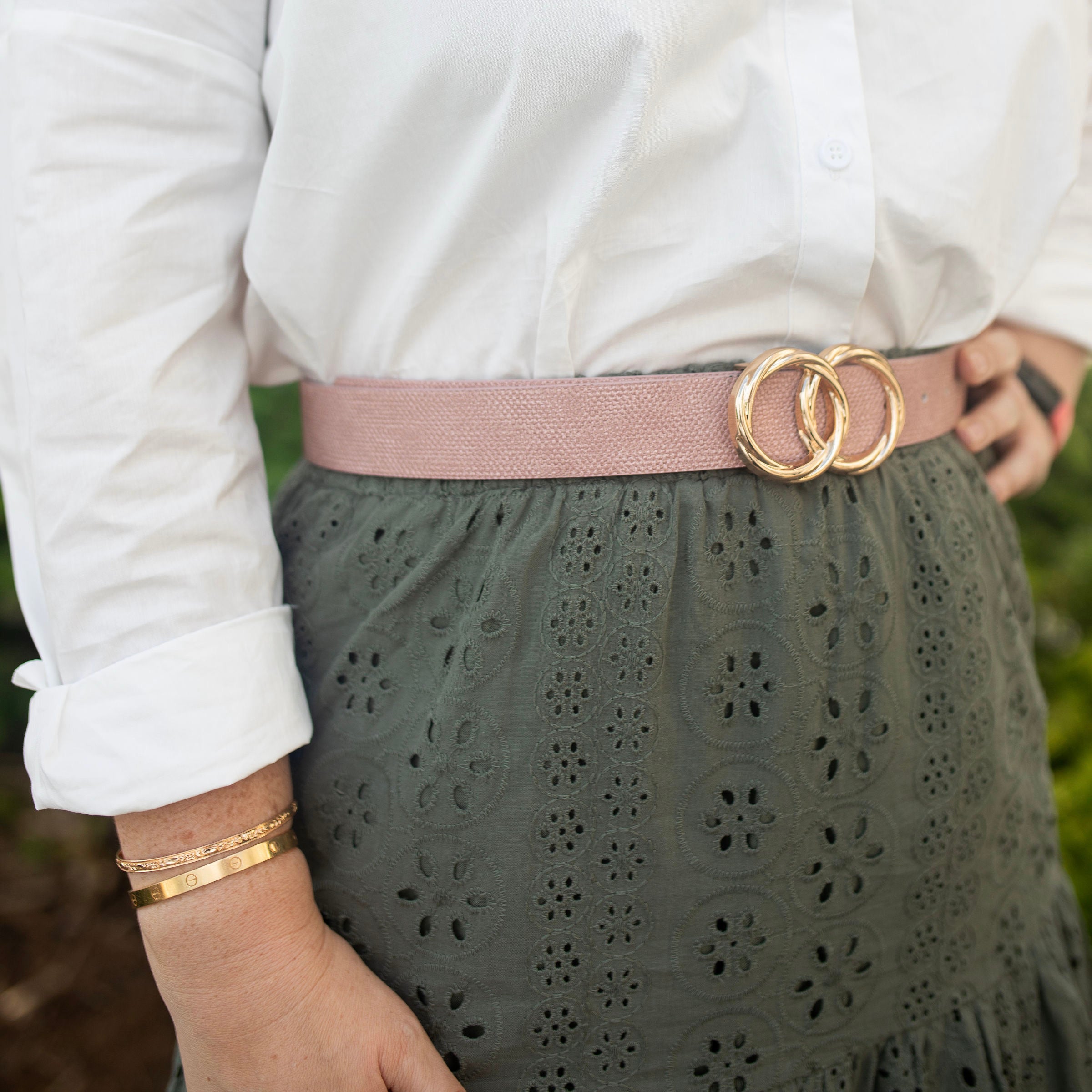 Khaki eyelet skirt outlet